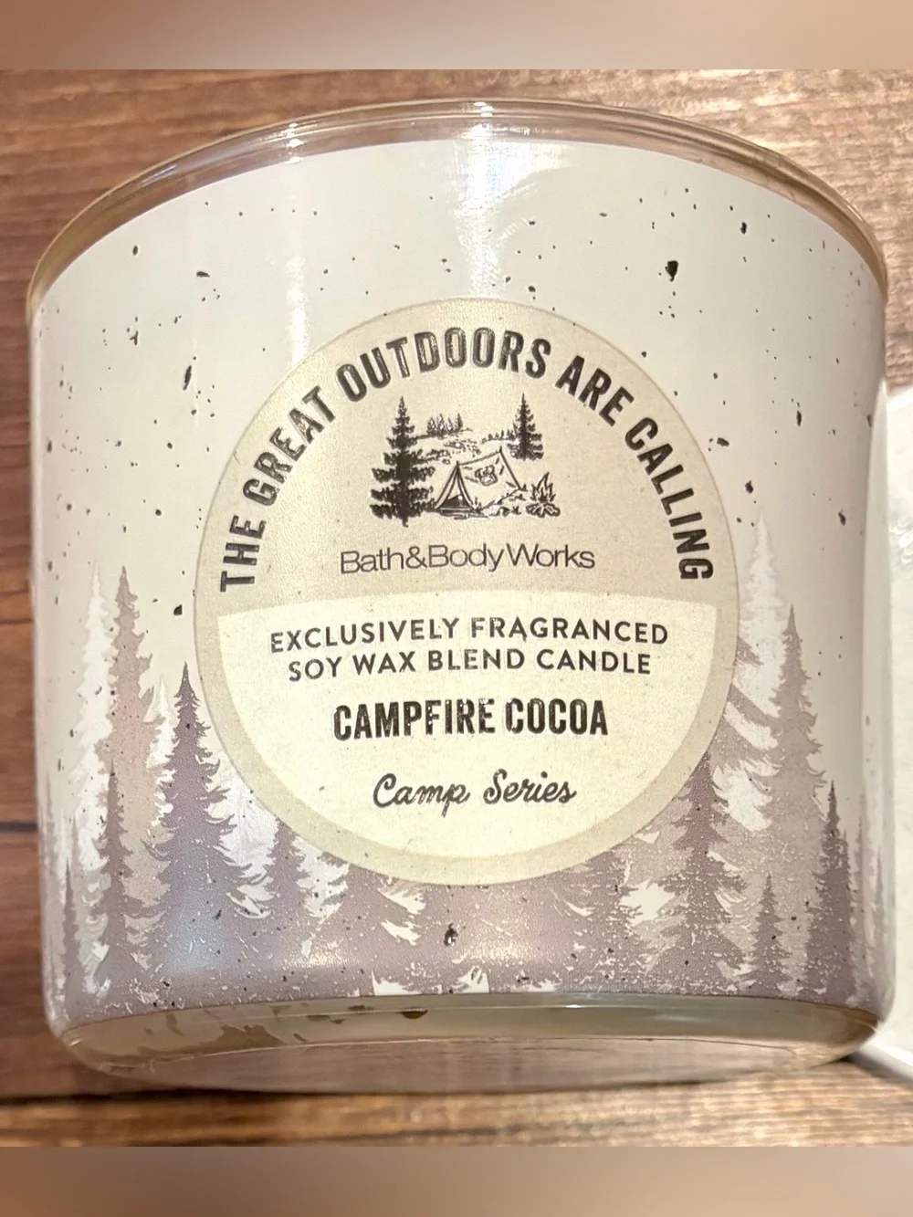 NWT, B&BW Campfire Cocoa, ‘Camp Series’, Glass 3 Wick Candle with Metal Lid
